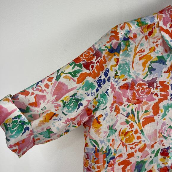 Chico's No Iron Watercolor Floral Button Front Shirt 100% Linen Women's 4 US 20 - Picture 4 of 9
